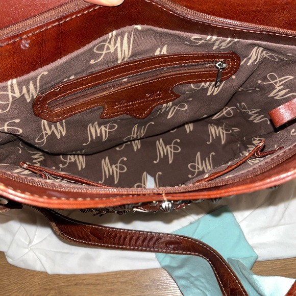 Embossed Brown Leather Crossbody Bag - Picture 12 of 14